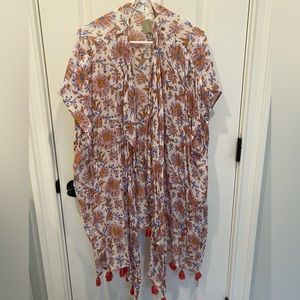 J crew cotton blend tasseled floral beach kimono